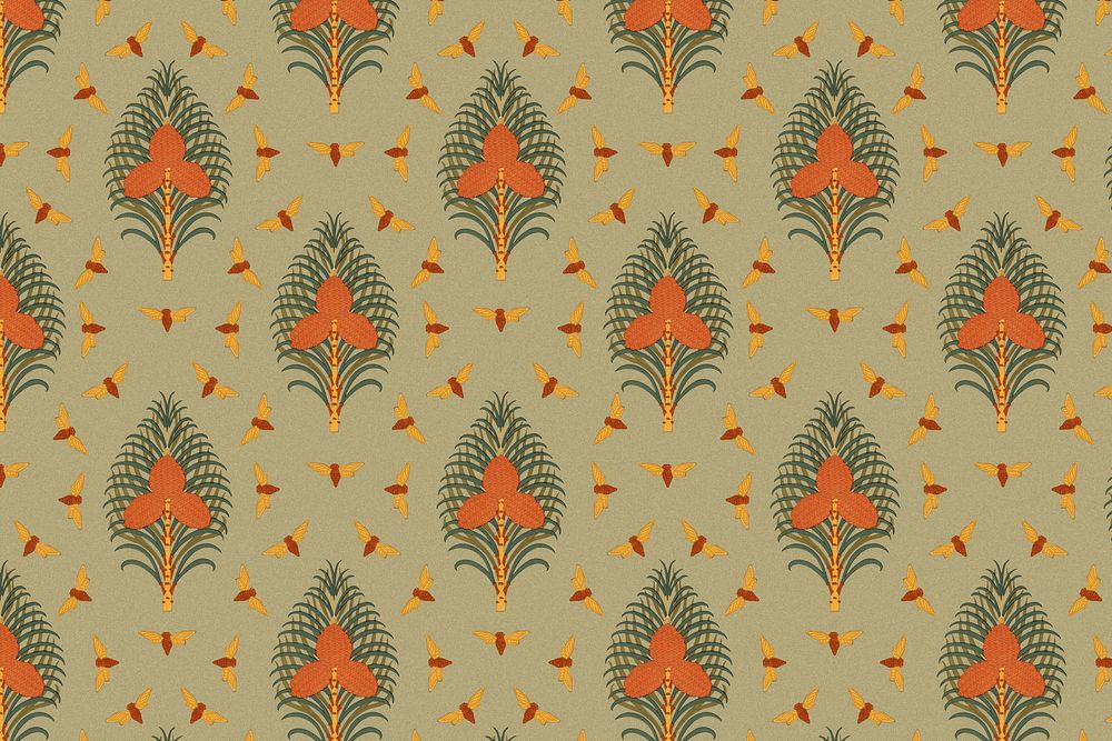 Tropical tree pattern background, vintage art deco, Maurice Pillard Verneuil artwork remixed by rawpixel