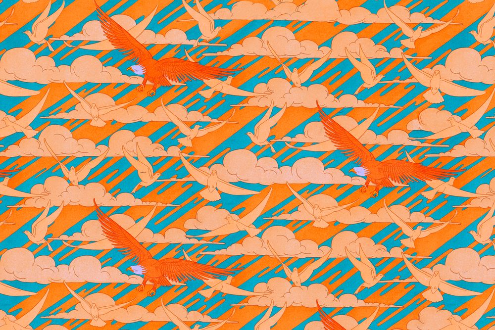 Colorful bird pattern background, vintage animal, Maurice Pillard Verneuil artwork remixed by rawpixel