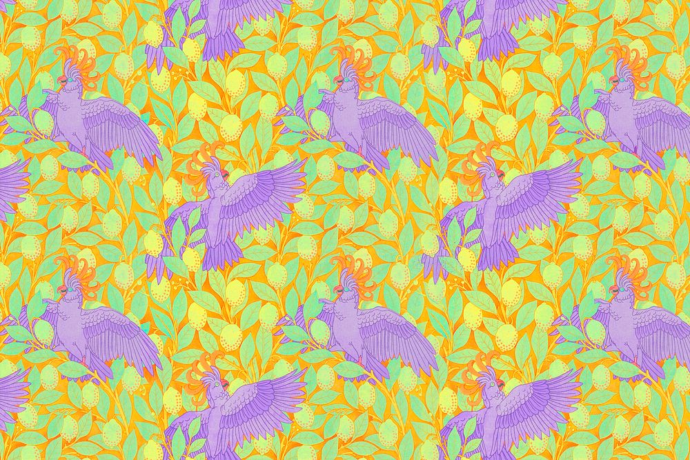 Colorful cockatoos pattern background, vintage animal, Maurice Pillard Verneuil artwork remixed by rawpixel