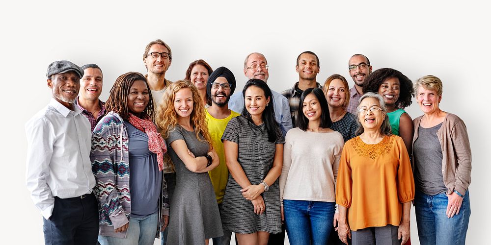 Group of diverse people, isolated on off white