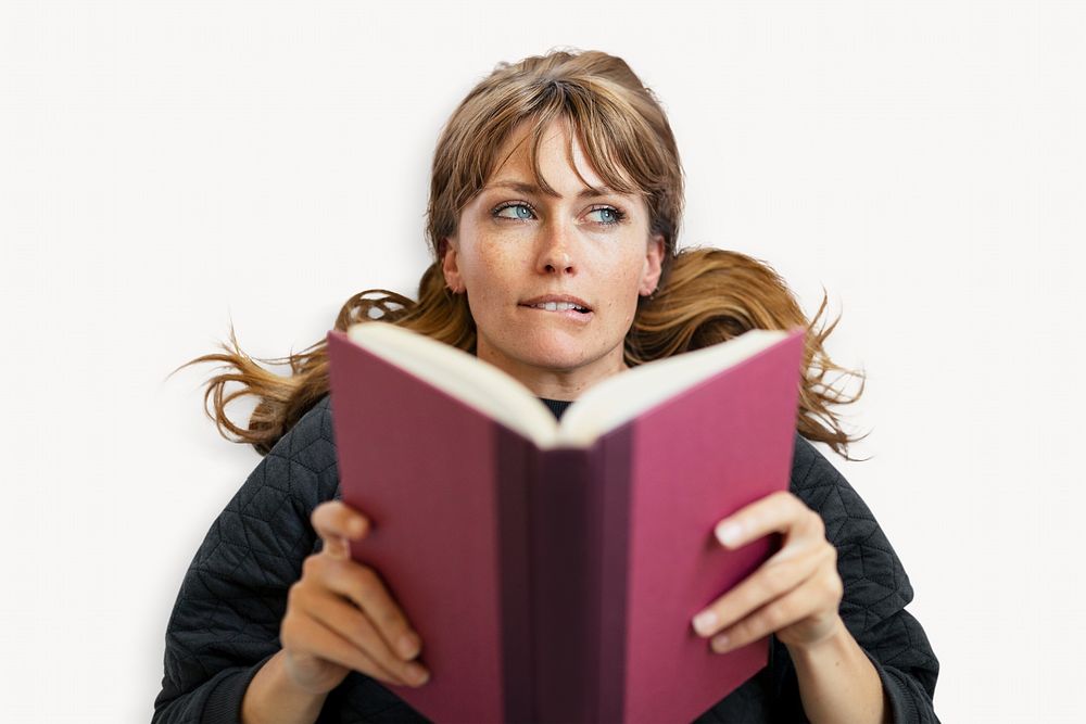 Woman holding book, education concept
