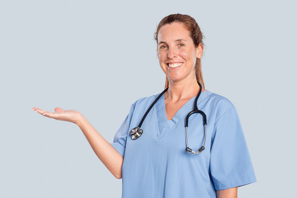 Female doctor showing a support hand gesture