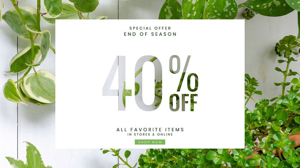 Online houseplant shop template vector with 40% off promotion