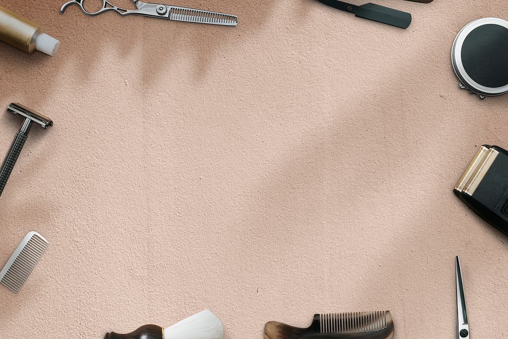 Beige barber wallpaper background with tools, job and career concept