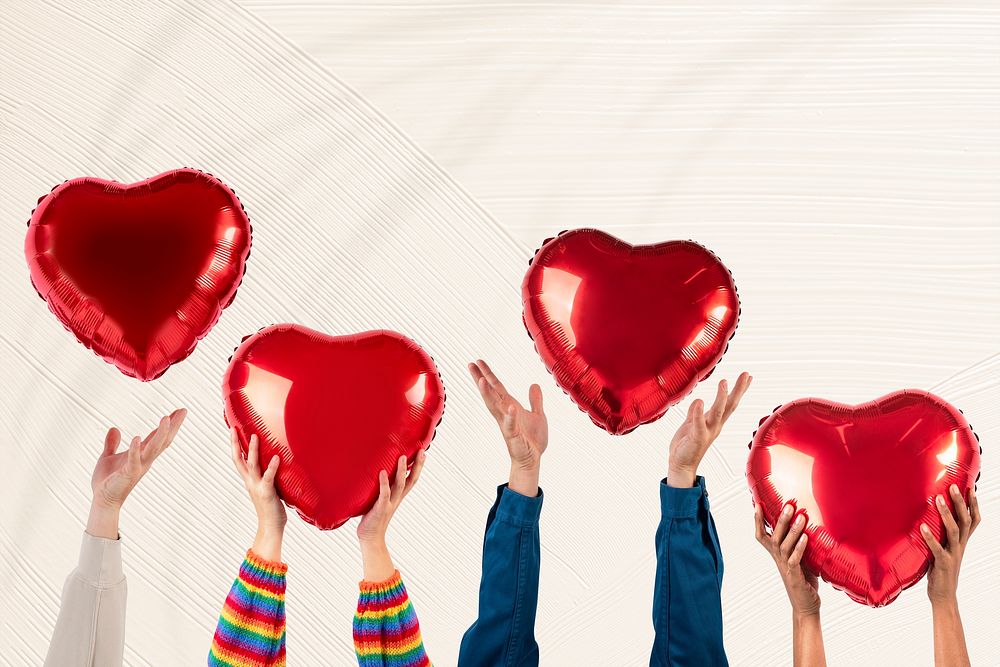 People holding hearts for Valentines&rsquo; celebration remixed media
