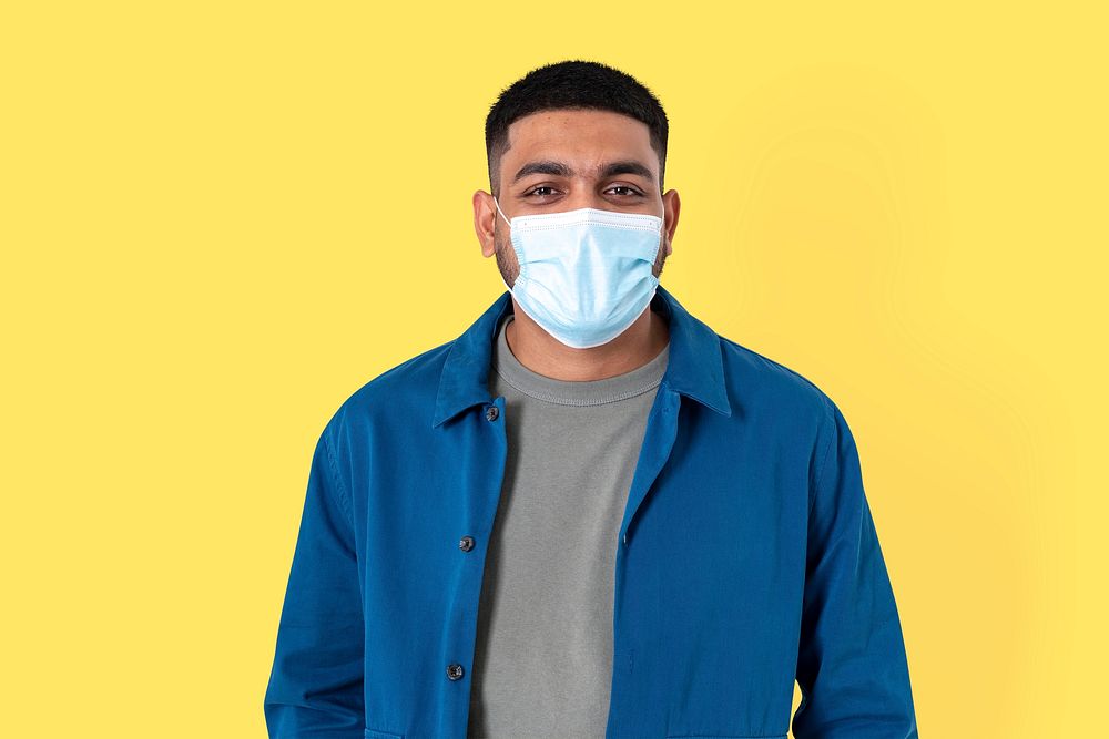 Indian man volunteer mockup psd wearing face mask in the new normal