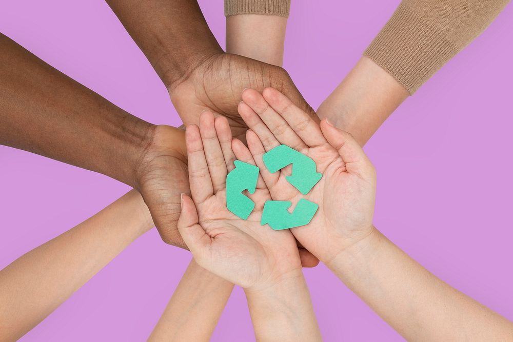 Hands cupping recycle mockup psd save the environment campaign