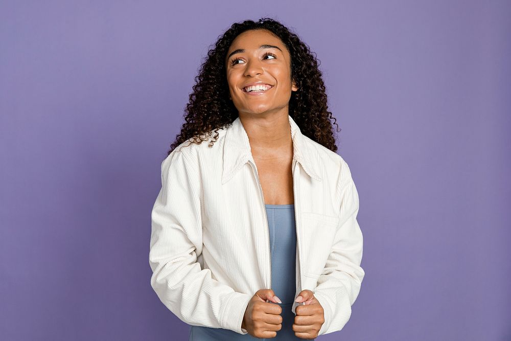 African American woman in short jacket 