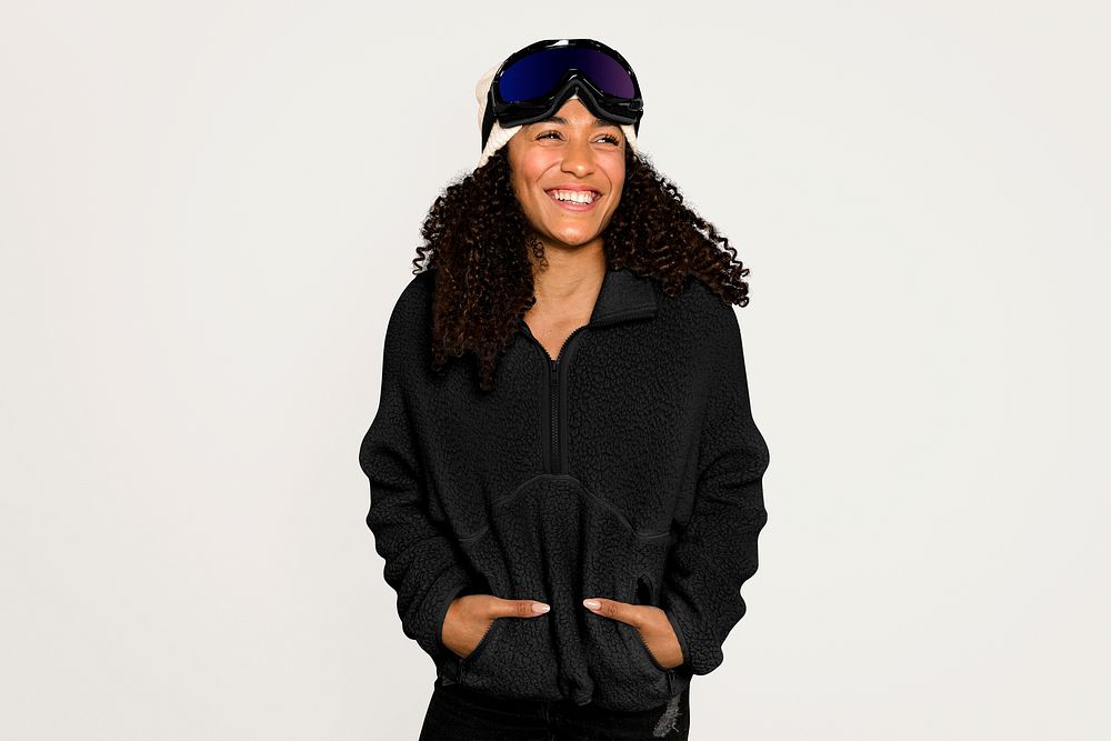 African American woman in ski winter outfit