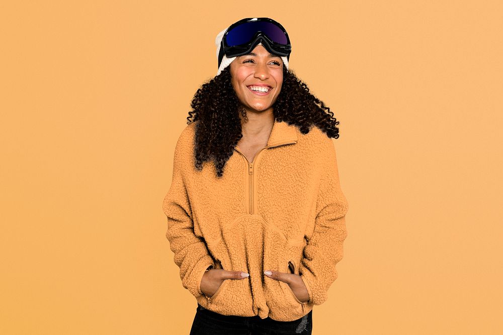 African American woman in ski winter outfit