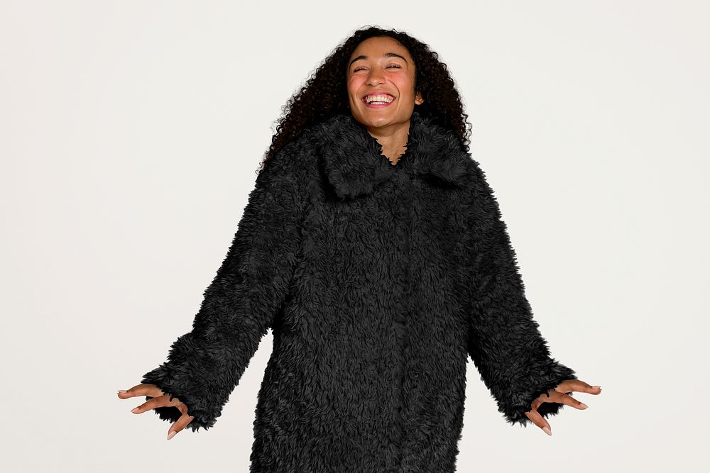 Woman wearing a warm teddy coat