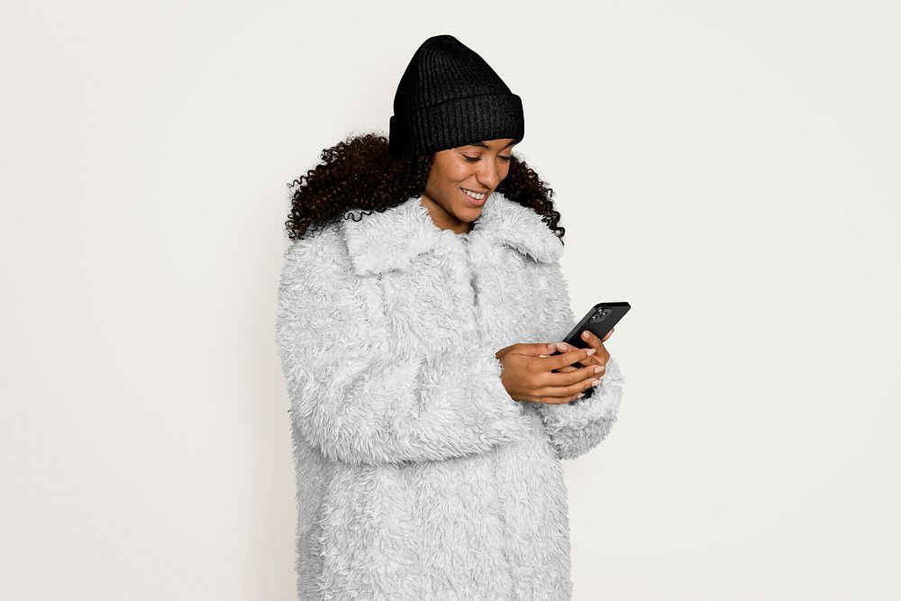 Winter jacket & beanie mockup, women's apparel psd