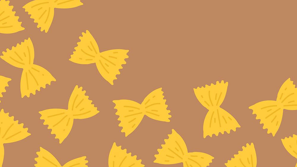 Farfalle pasta pattern background vector in brown bow shape border
