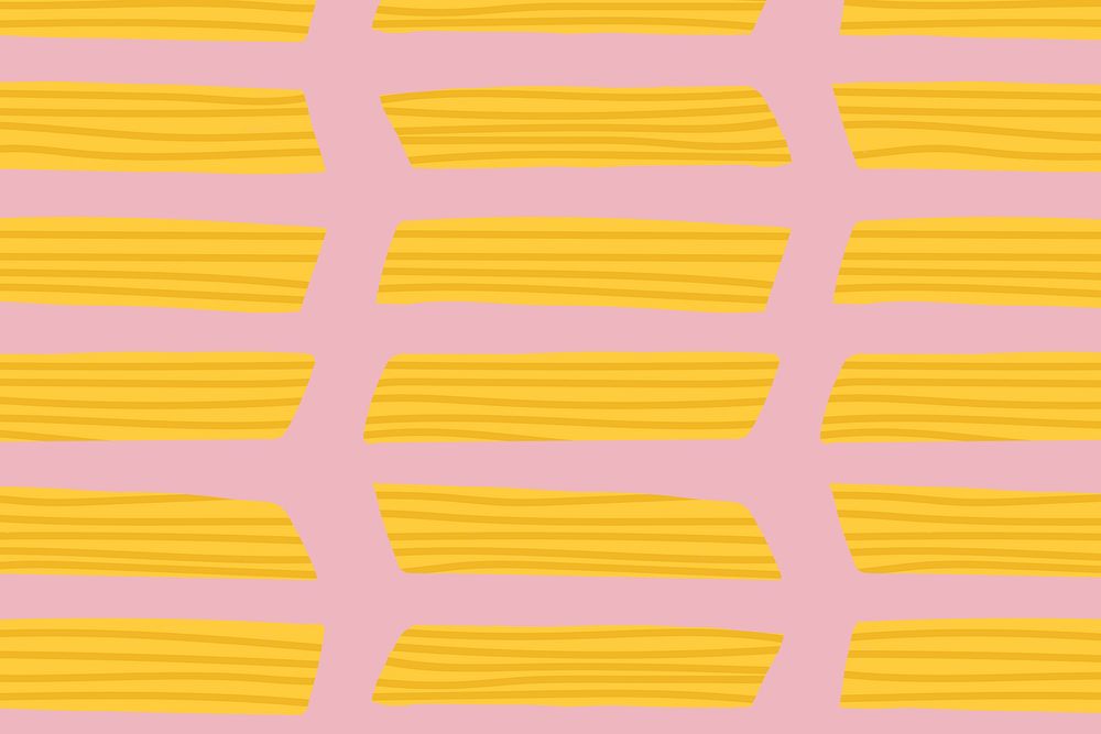 Penne pasta food pattern vector background in pink cute doodle style