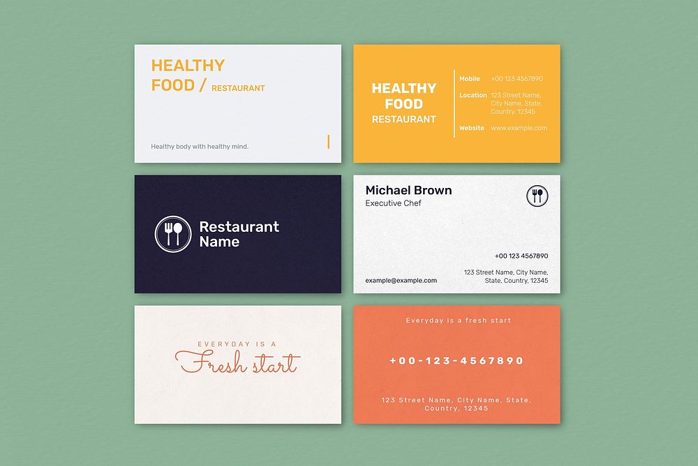 Restaurant business card template vector set