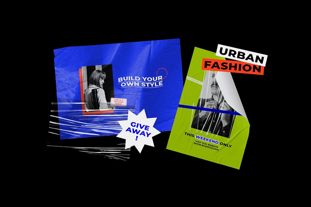 Fashion and trends campaign poster with retro color backgrounds