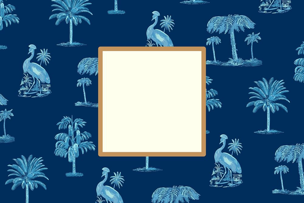 Beige frame psd on blue crane pattern background