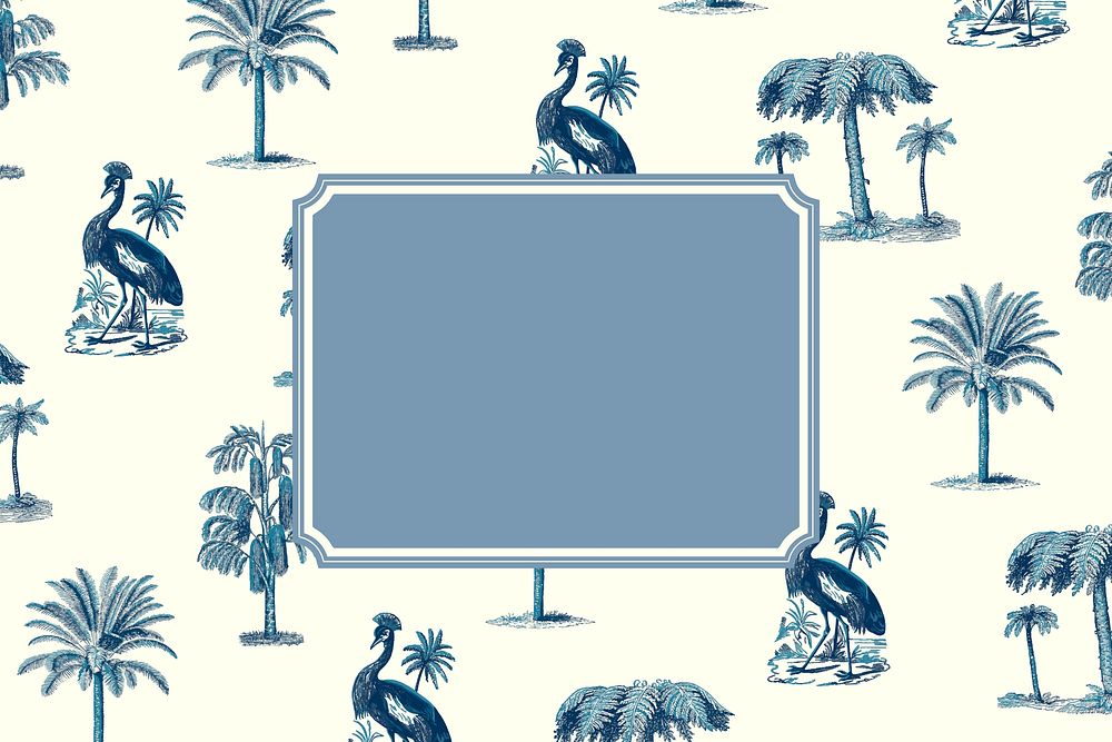 Blue frame vector on crane pattern background