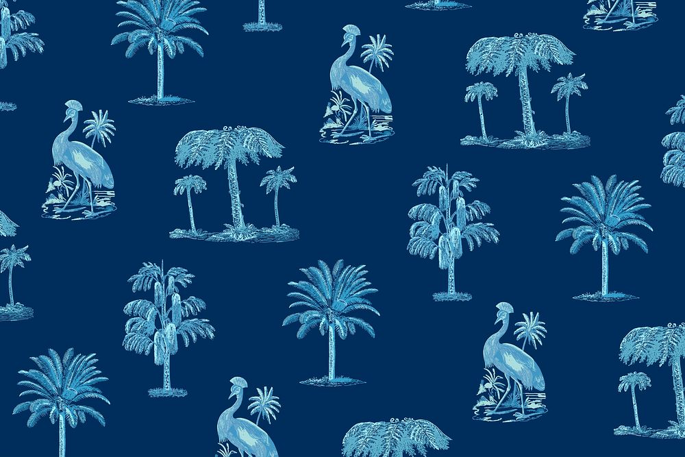 Tropical pattern vector summer background in blue tone