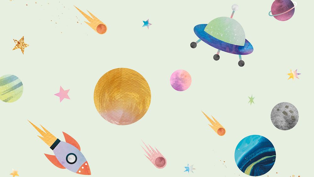Colorful galaxy pattern background vector in cute watercolor style