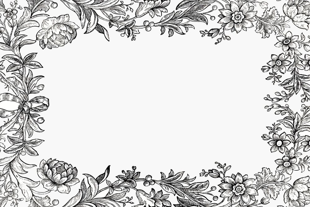 Vintage bw floral frame vector, remixed from public domain collection