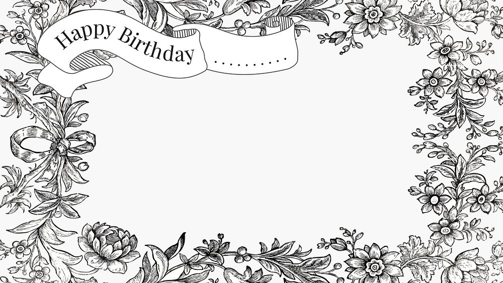 Vintage birthday greeting template vector with hand drawn flowers, remixed from public domain collection