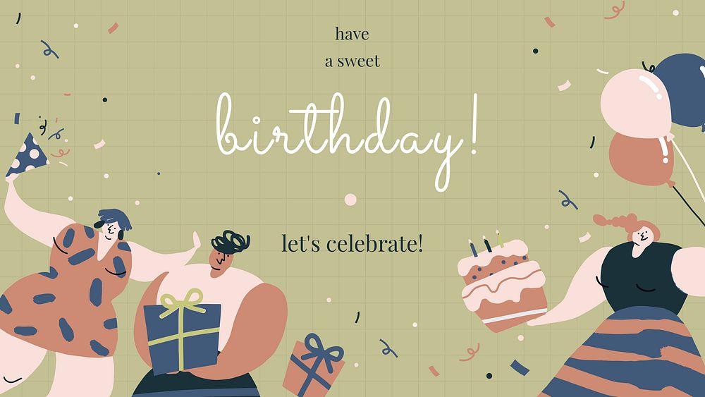 Birthday greeting template vector with celebrating characters