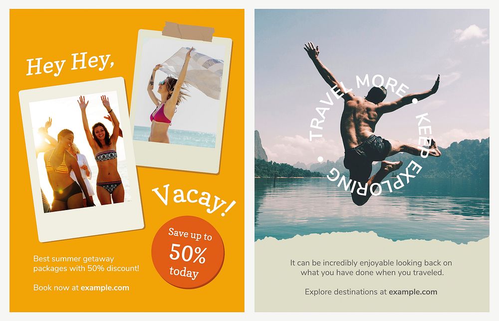 Travel agency flyer template vector with vacation photo in modern style