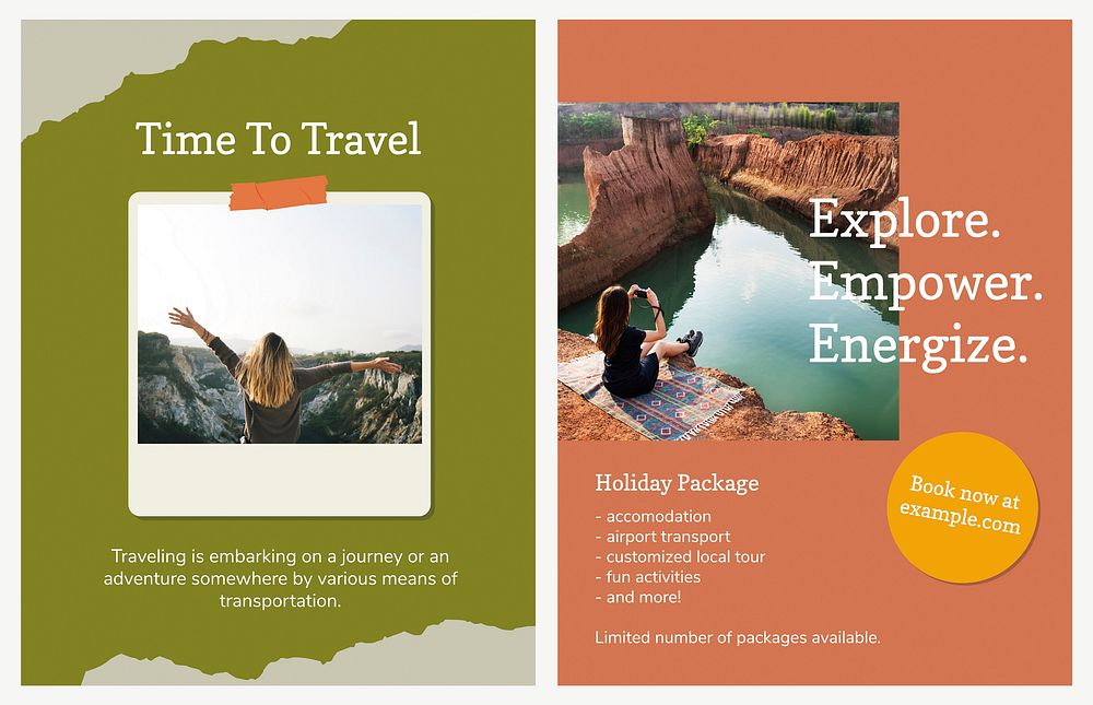 Travel agency flyer template vector with vacation photo in modern style