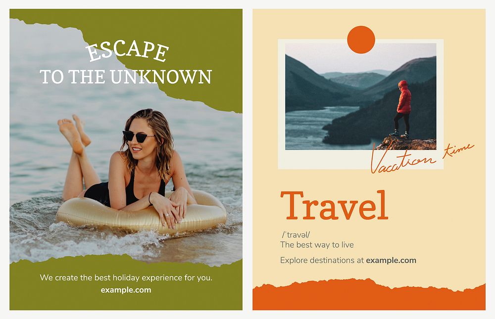 Travel agency flyer template vector with vacation photo in modern style