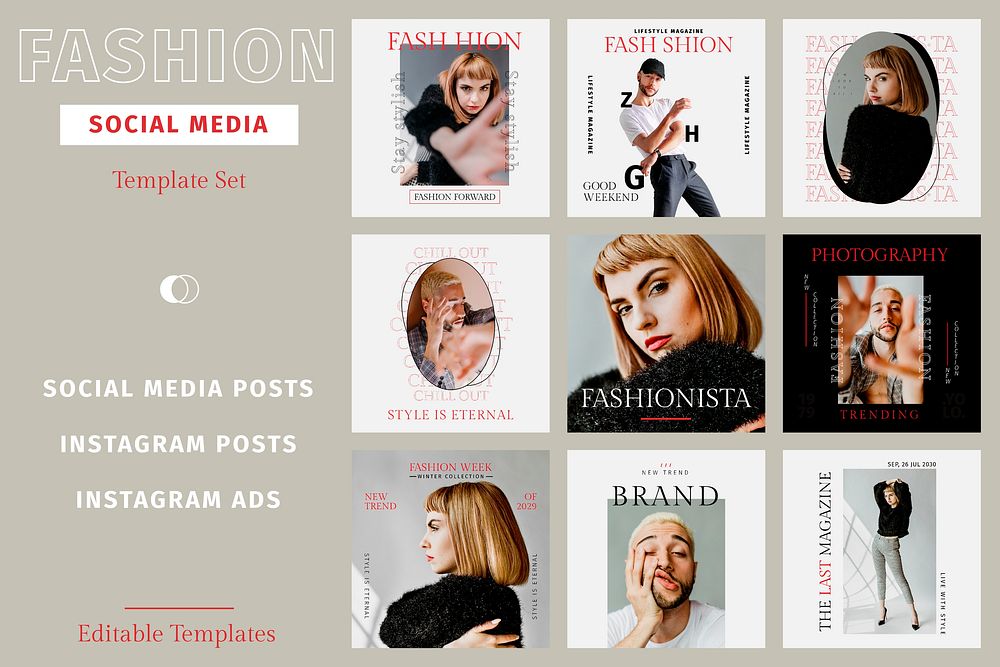 Editable fashion templates vector for social media posts