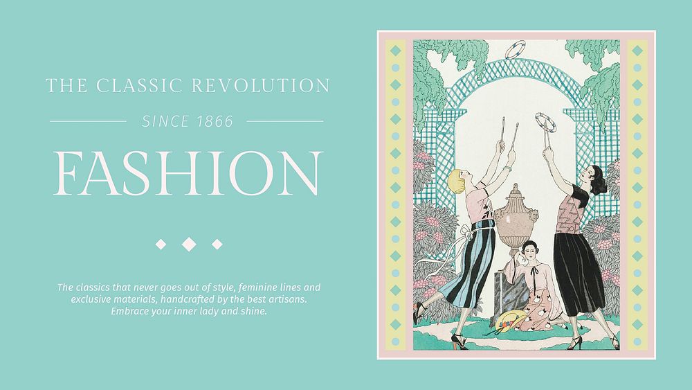 Editable vintage fashion template vector blog, remix from artworks by George Barbier