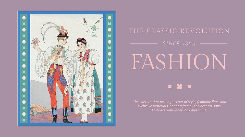 Vintage fashion editable template vector for a fashion blog, remix from artworks by George Barbier