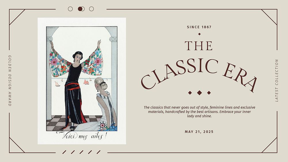Vintage fashion editable template vector for a blog, remix from artworks by George Barbier