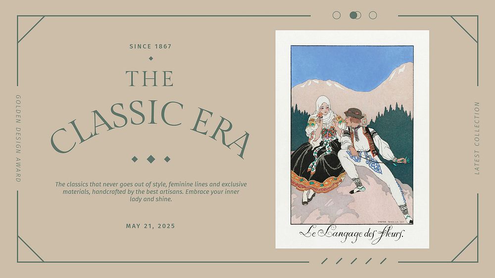 Vintage editable fashion template vector for a blog, remix from artworks by George Barbier
