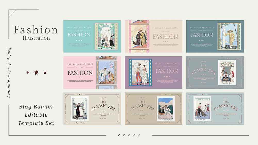Fashion templates vector for editable blog, remix from artworks by George Barbier