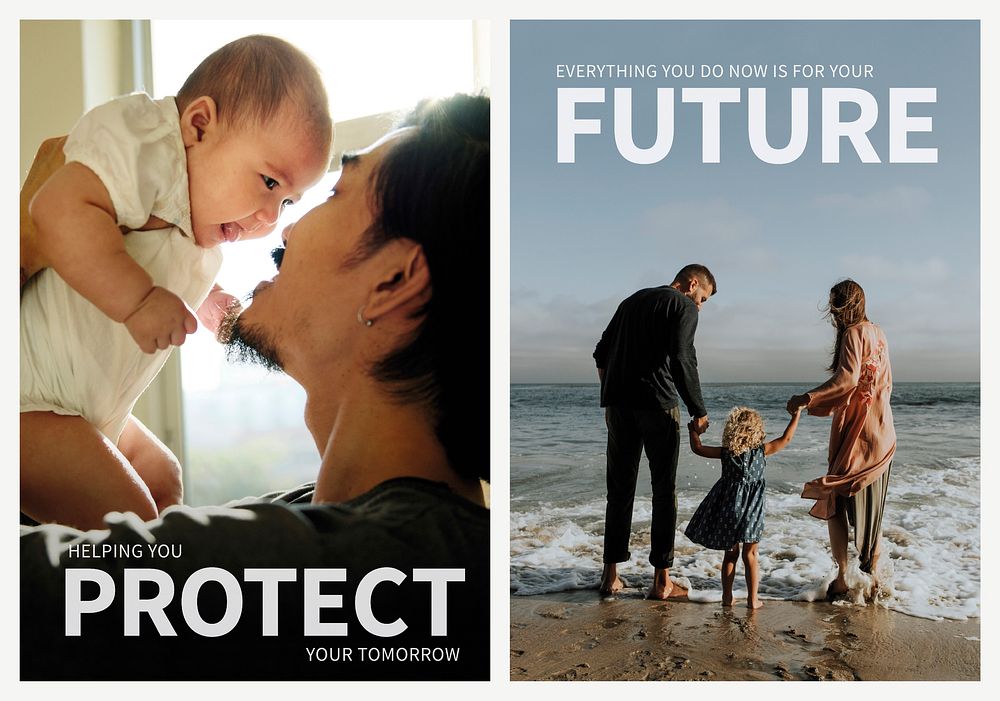 Family health insurance template vector protect your tomorrow ad poster dual set