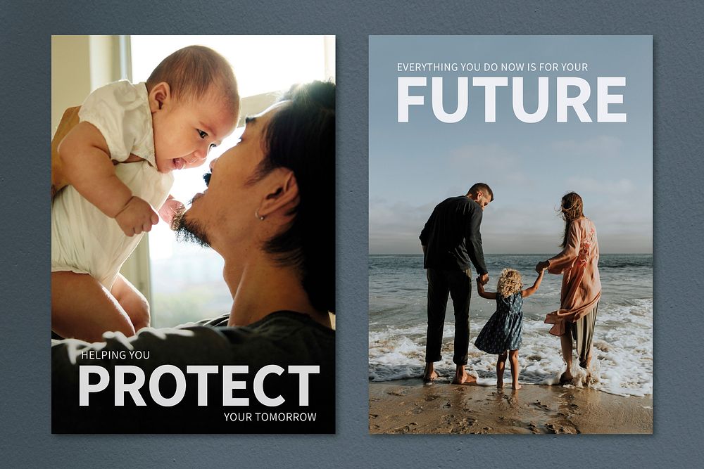 Family health insurance template vector protect your tomorrow ad poster dual set