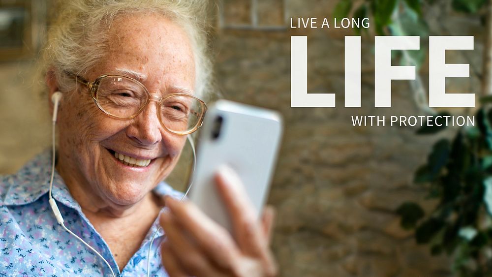 Long life insurance template vector for elderlies business presentation