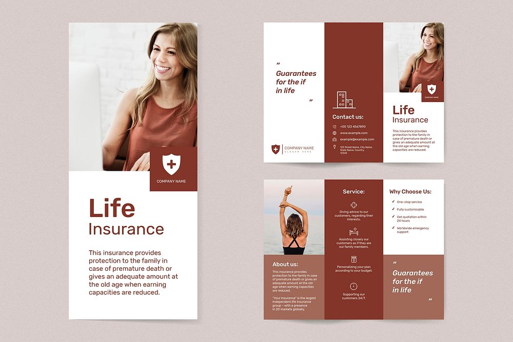 Life insurance template vector with editable text set