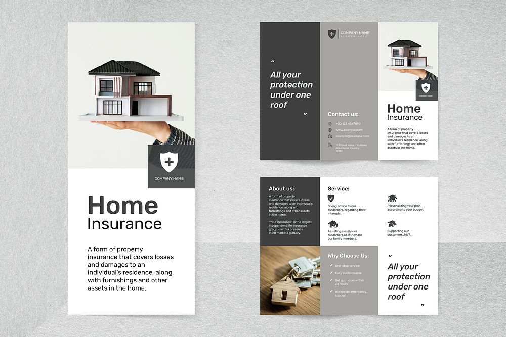 Home insurance template vector with editable text set
