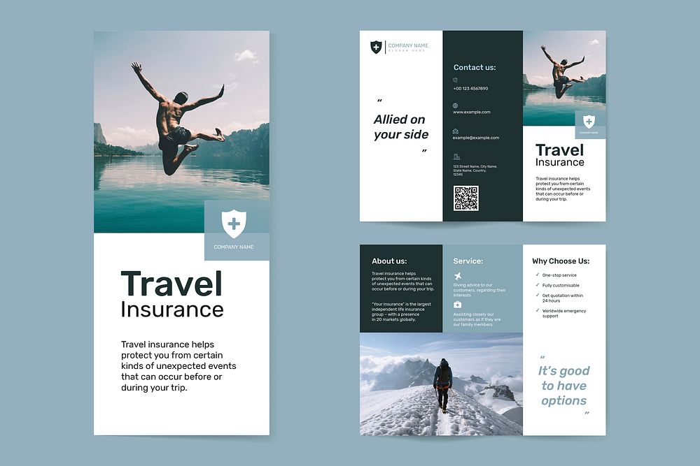 Travel insurance template vector with editable text set