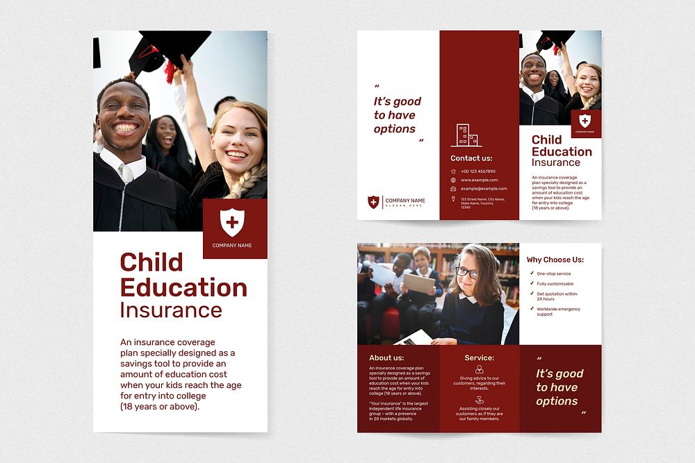 Education insurance template vector with editable text set
