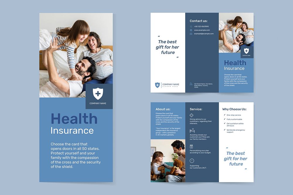 Health insurance template vector with editable text collection