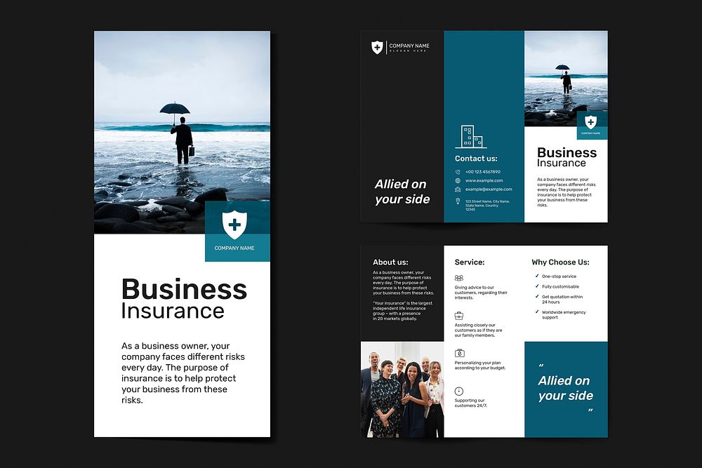 Business insurance template vector with editable text set