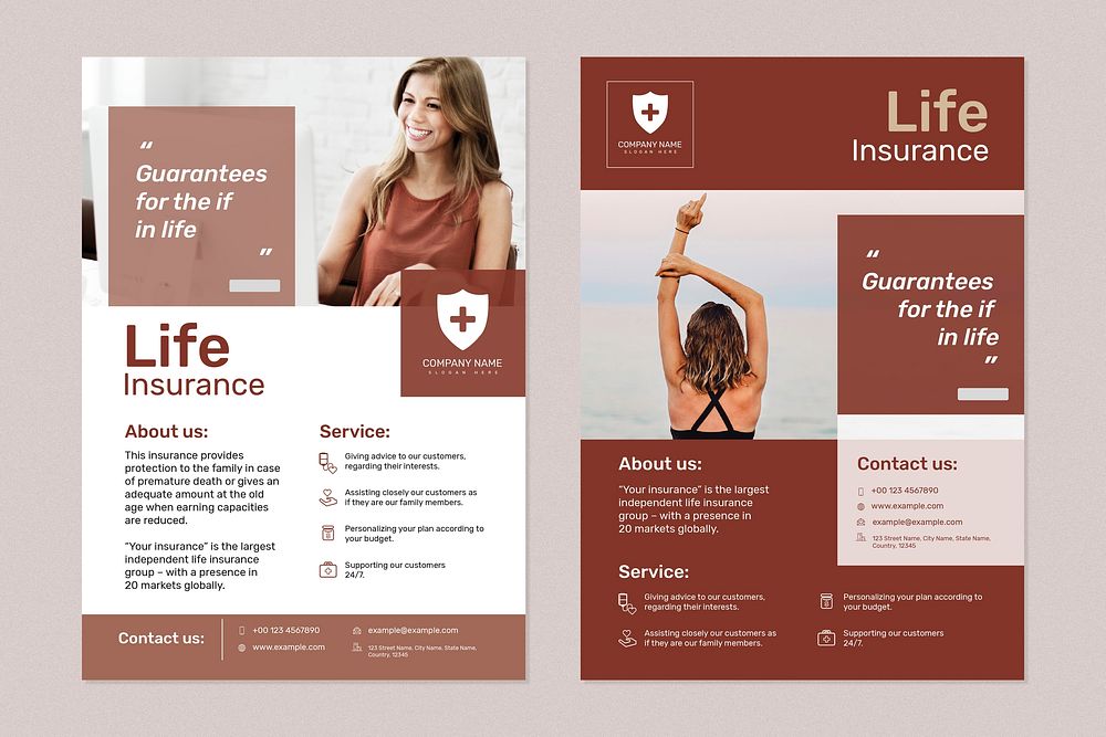 Life insurance template vector with editable text set