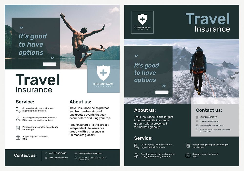 Travel insurance poster template vector with editable text set