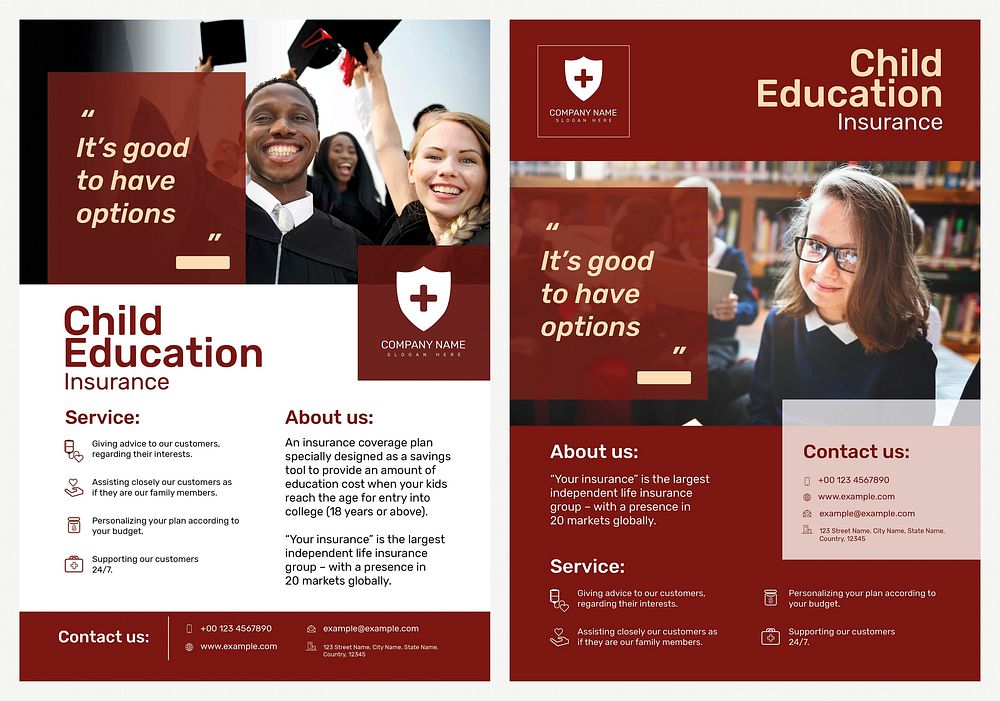 Education insurance poster template vector with editable text set