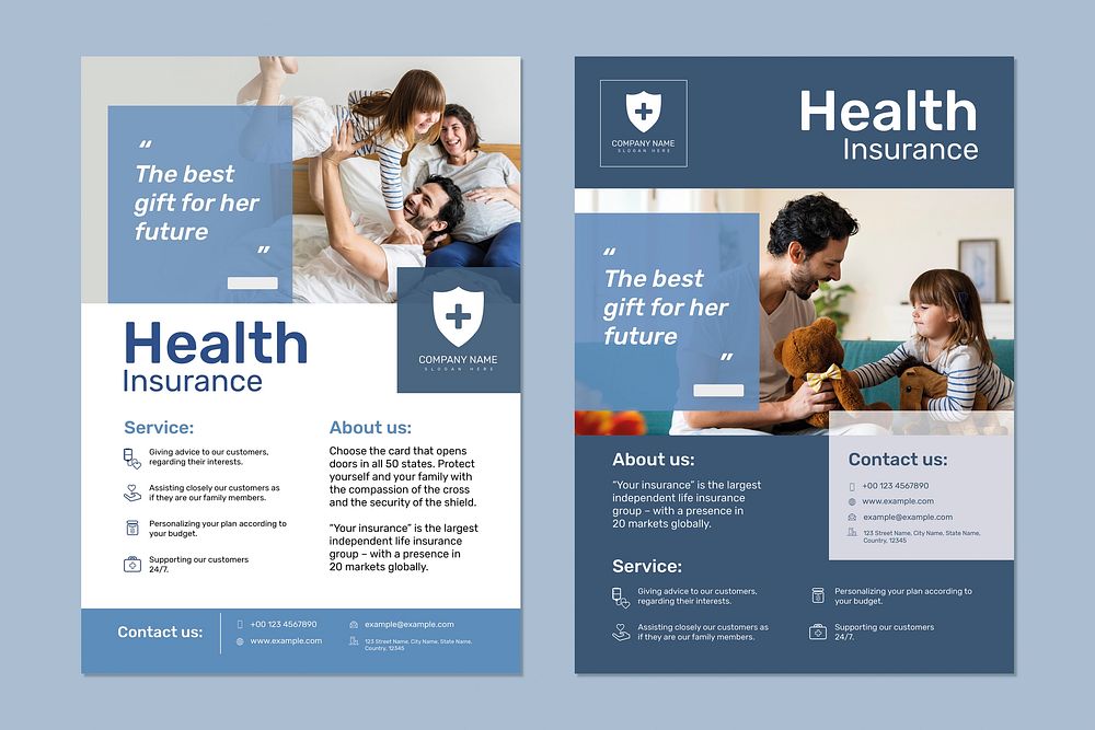 Health insurance template vector with editable text set