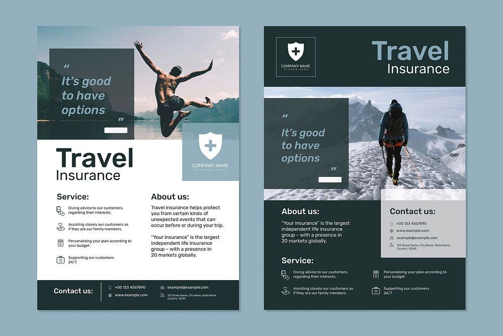 Travel insurance template vector with editable text set